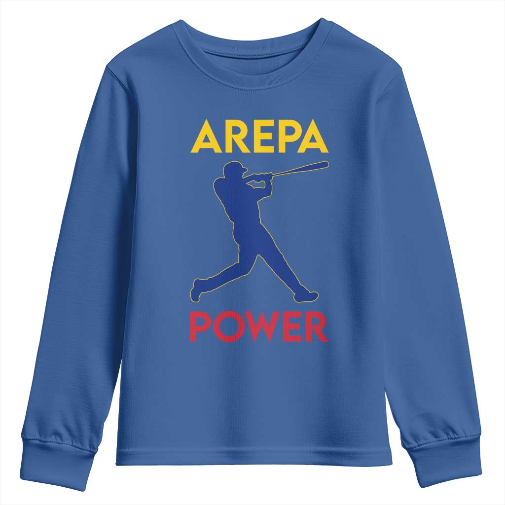 Arepa Power Baseball Batter Silhouette Youth Sweatshirt Venezuelan Pride Beisbol for Baseball Fans