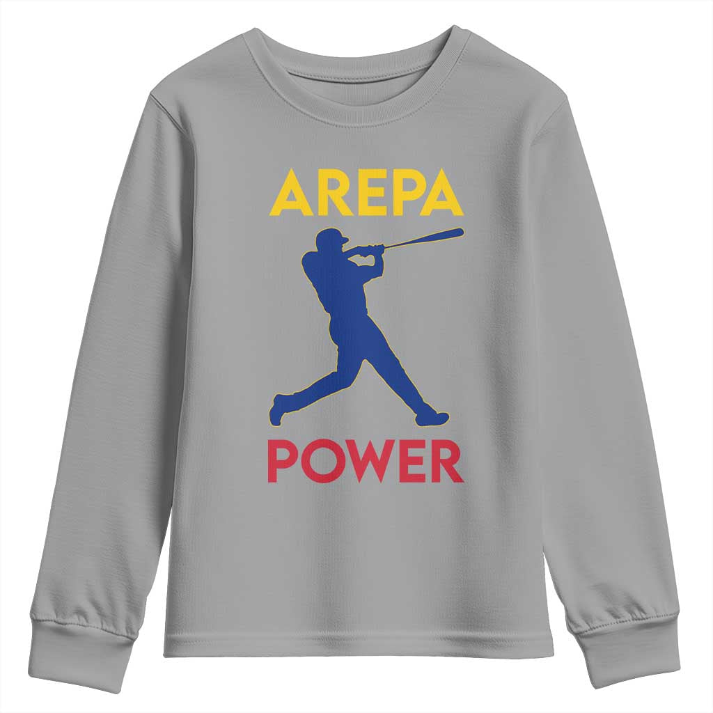 Arepa Power Baseball Batter Silhouette Youth Sweatshirt Venezuelan Pride Beisbol for Baseball Fans