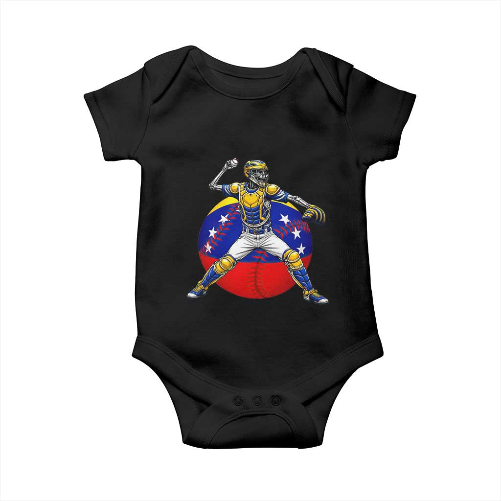 Venezuela Baseball Pitcher Skeleton Baby Onesie Venezuelan Flag Venezuela Pride Sports Fans