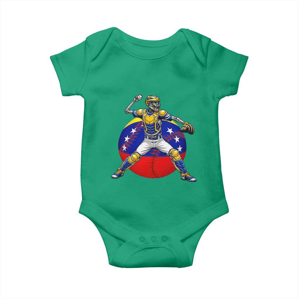 Venezuela Baseball Pitcher Skeleton Baby Onesie Venezuelan Flag Venezuela Pride Sports Fans