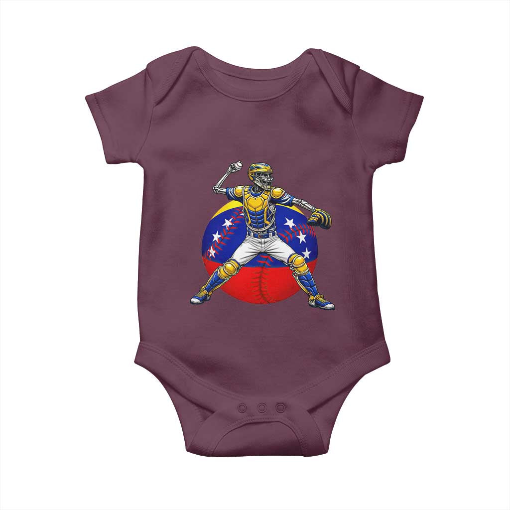 Venezuela Baseball Pitcher Skeleton Baby Onesie Venezuelan Flag Venezuela Pride Sports Fans