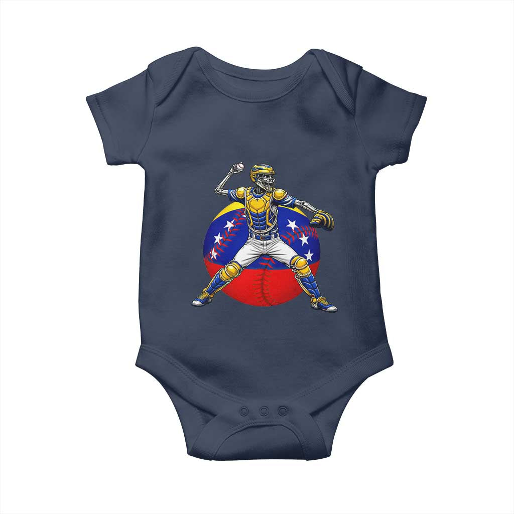 Venezuela Baseball Pitcher Skeleton Baby Onesie Venezuelan Flag Venezuela Pride Sports Fans