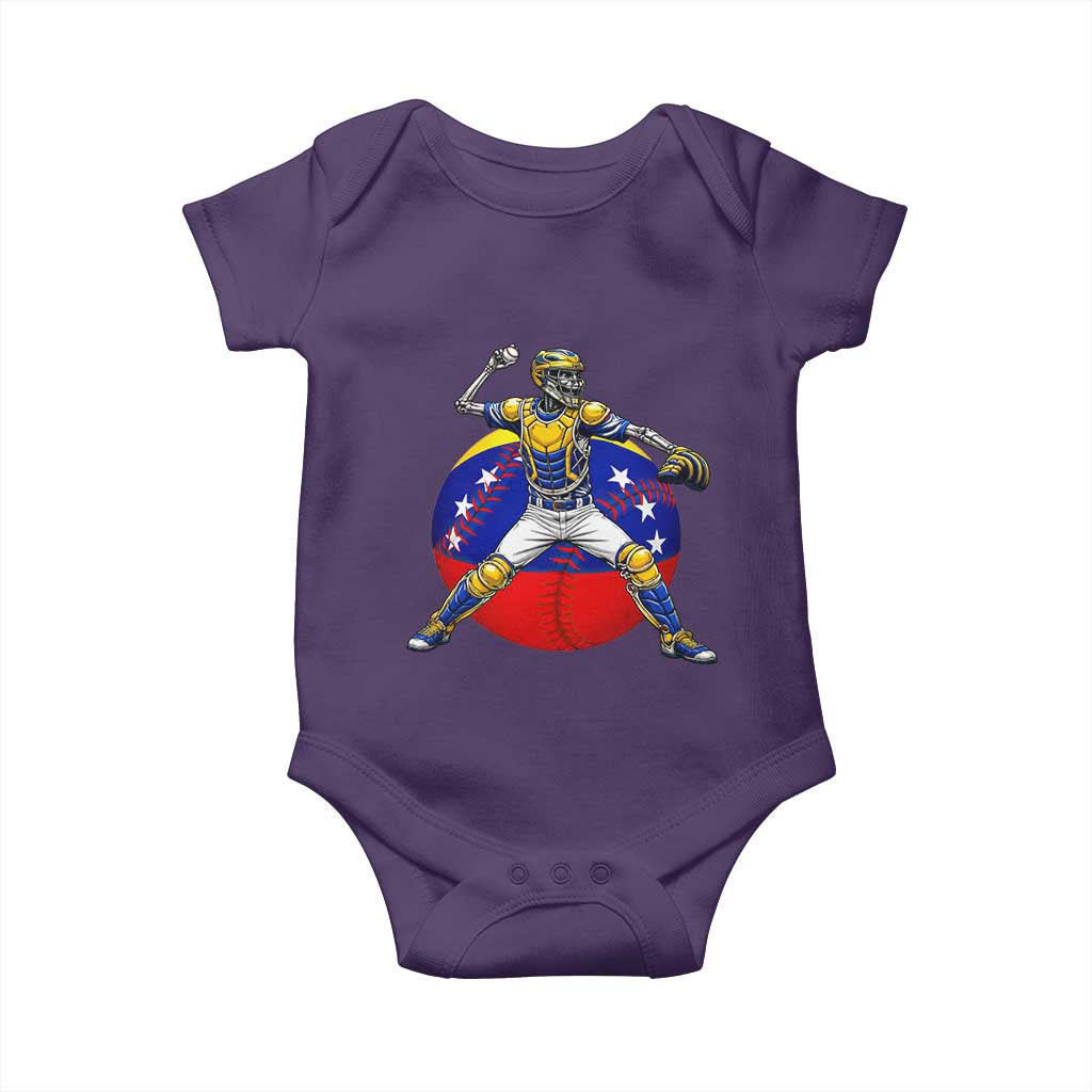 Venezuela Baseball Pitcher Skeleton Baby Onesie Venezuelan Flag Venezuela Pride Sports Fans