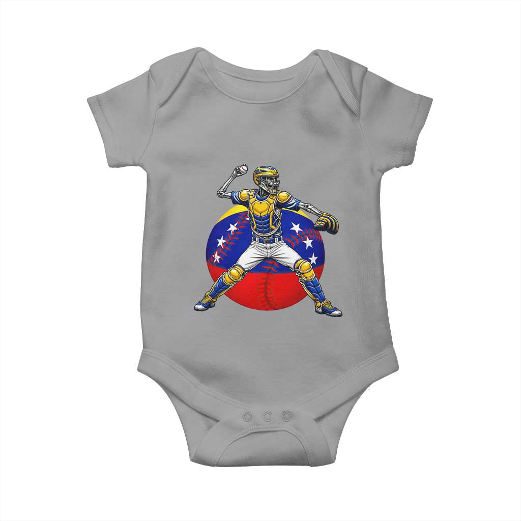 Venezuela Baseball Pitcher Skeleton Baby Onesie Venezuelan Flag Venezuela Pride Sports Fans