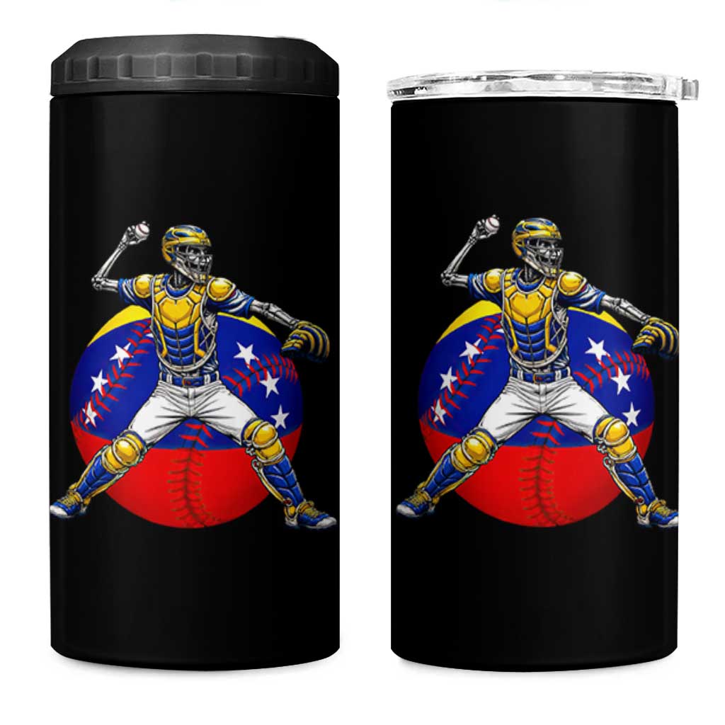 Venezuela Baseball Pitcher Skeleton 4 in 1 Can Cooler Tumbler Venezuelan Flag Venezuela Pride Sports Fans