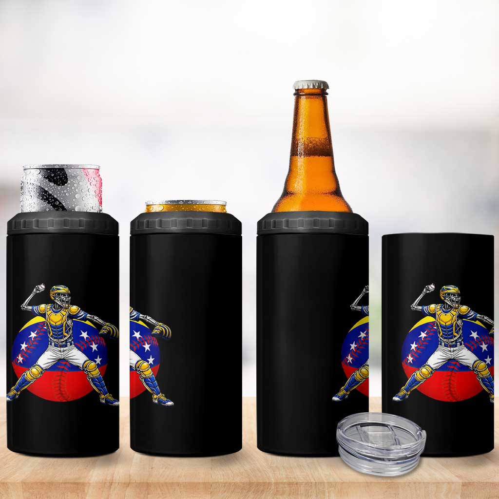 Venezuela Baseball Pitcher Skeleton 4 in 1 Can Cooler Tumbler Venezuelan Flag Venezuela Pride Sports Fans