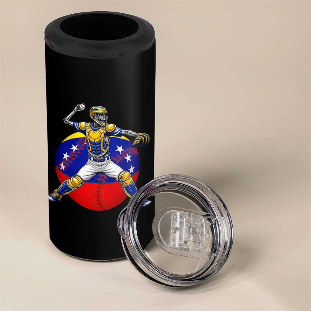 Venezuela Baseball Pitcher Skeleton 4 in 1 Can Cooler Tumbler Venezuelan Flag Venezuela Pride Sports Fans