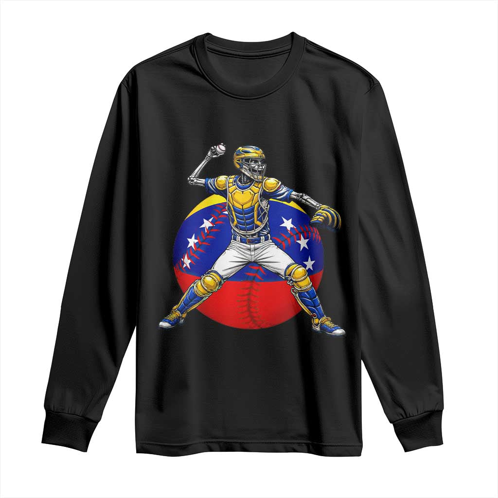 Venezuela Baseball Pitcher Skeleton Long Sleeve Shirt Venezuelan Flag Venezuela Pride Sports Fans