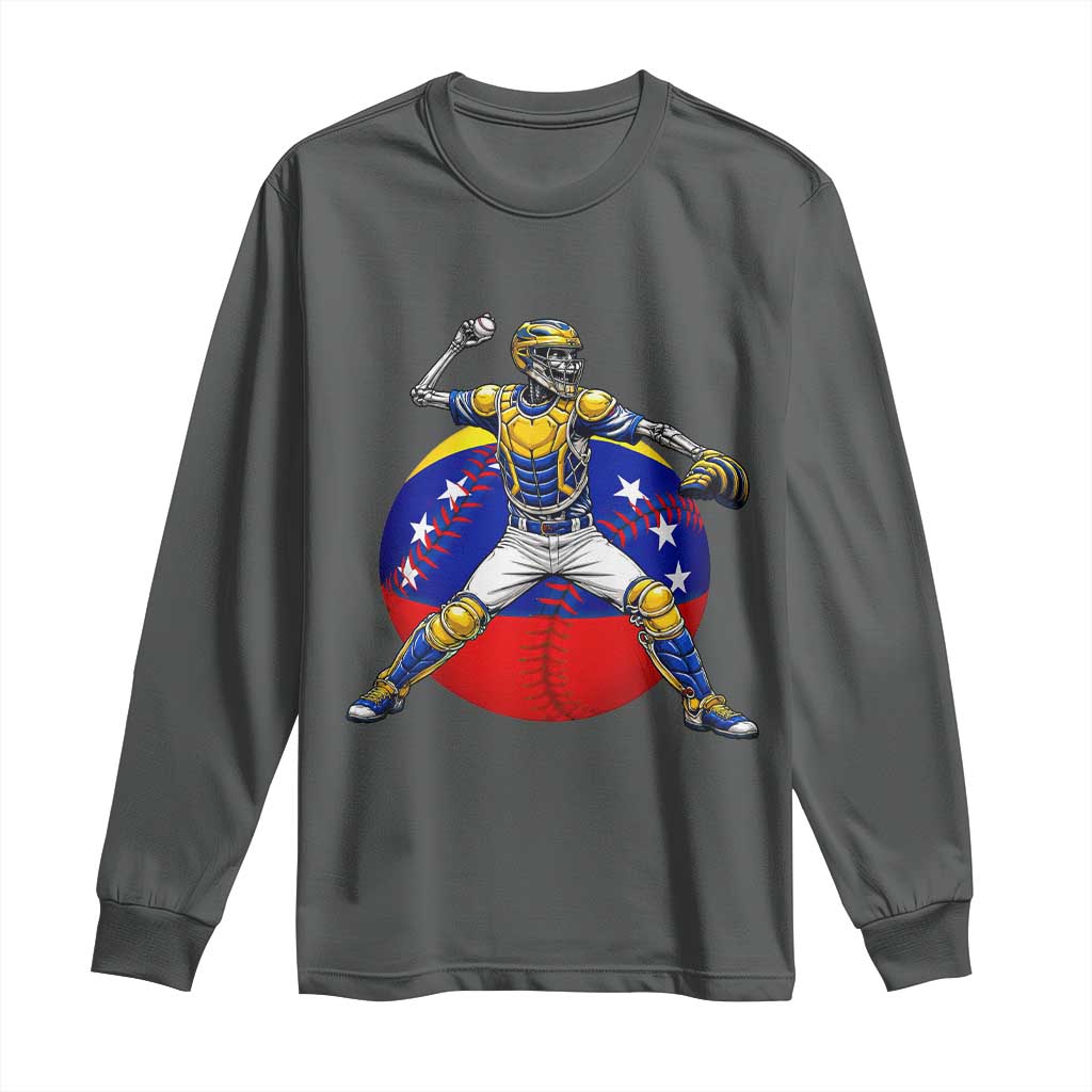 Venezuela Baseball Pitcher Skeleton Long Sleeve Shirt Venezuelan Flag Venezuela Pride Sports Fans