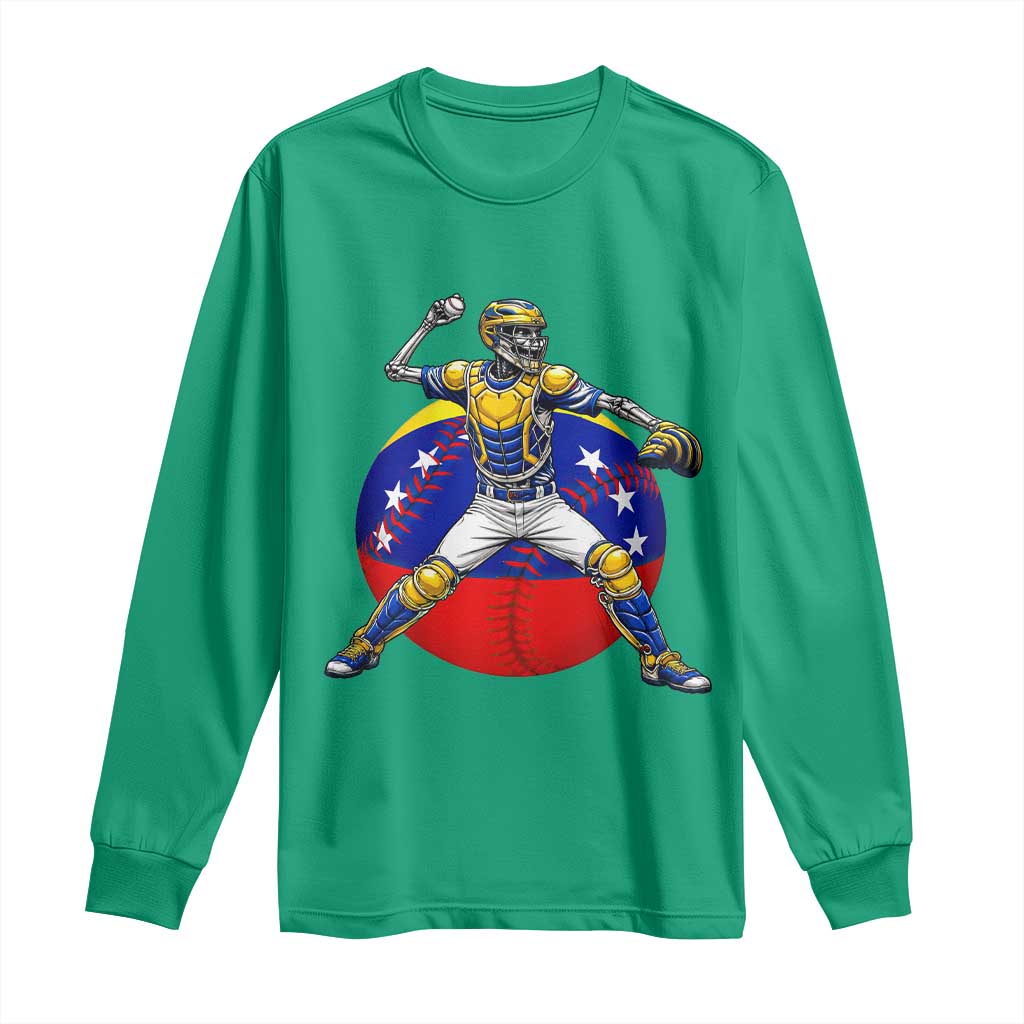 Venezuela Baseball Pitcher Skeleton Long Sleeve Shirt Venezuelan Flag Venezuela Pride Sports Fans