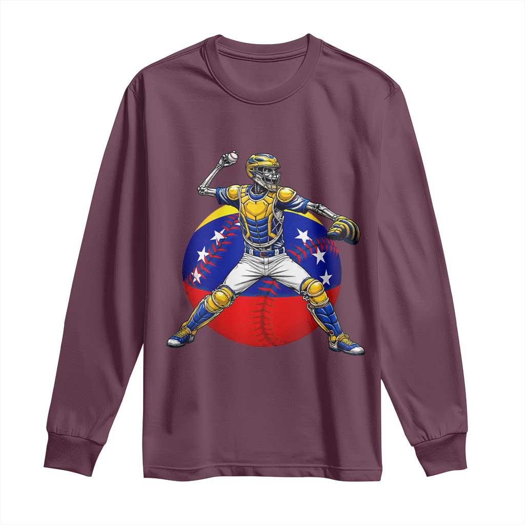 Venezuela Baseball Pitcher Skeleton Long Sleeve Shirt Venezuelan Flag Venezuela Pride Sports Fans