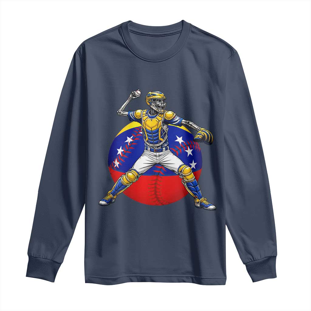 Venezuela Baseball Pitcher Skeleton Long Sleeve Shirt Venezuelan Flag Venezuela Pride Sports Fans