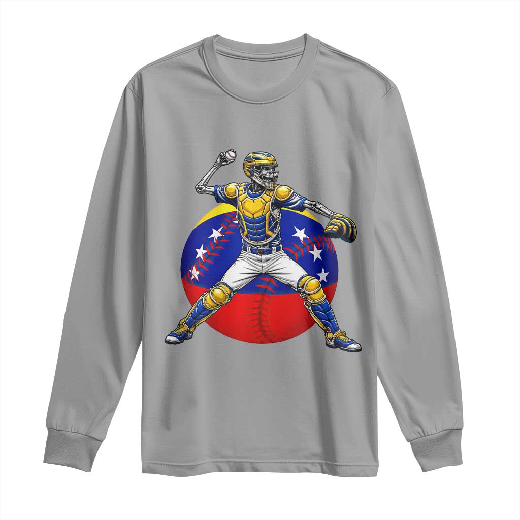 Venezuela Baseball Pitcher Skeleton Long Sleeve Shirt Venezuelan Flag Venezuela Pride Sports Fans