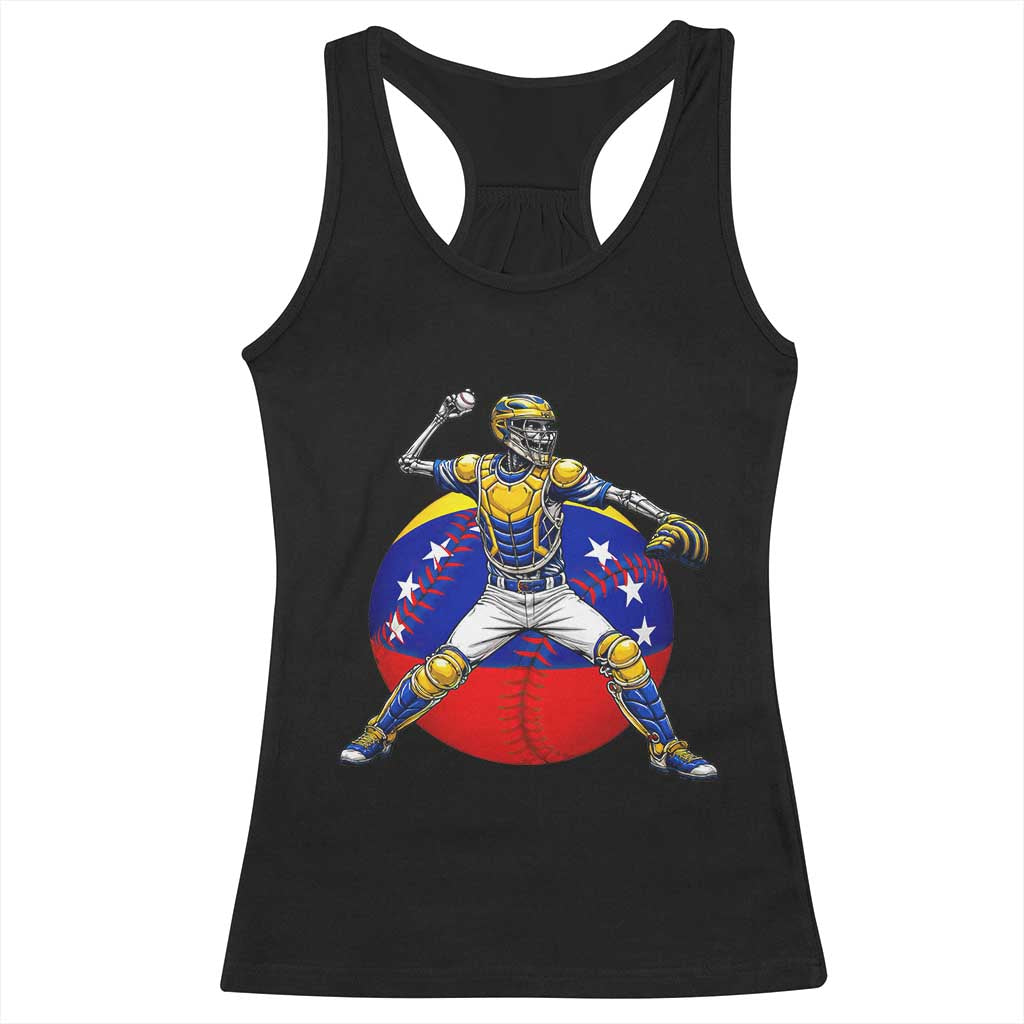 Venezuela Baseball Pitcher Skeleton Racerback Tank Top Venezuelan Flag Venezuela Pride Sports Fans