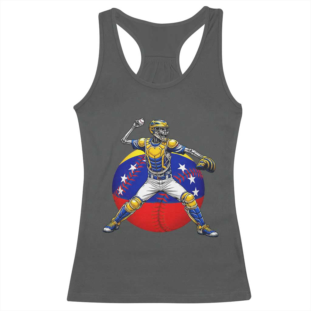 Venezuela Baseball Pitcher Skeleton Racerback Tank Top Venezuelan Flag Venezuela Pride Sports Fans
