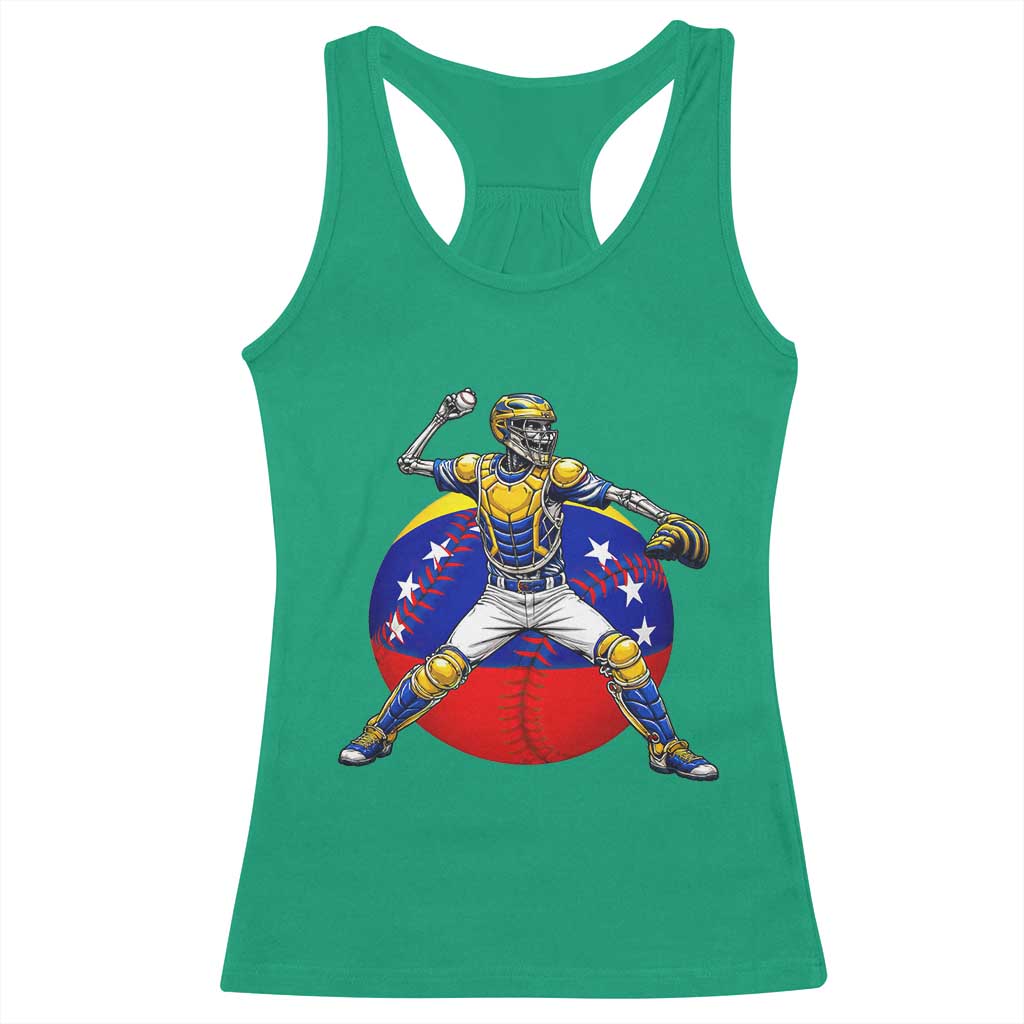 Venezuela Baseball Pitcher Skeleton Racerback Tank Top Venezuelan Flag Venezuela Pride Sports Fans