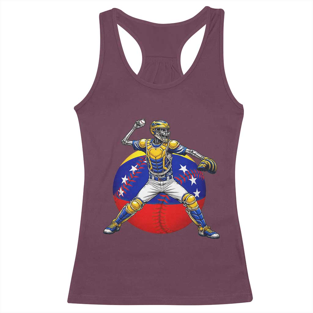 Venezuela Baseball Pitcher Skeleton Racerback Tank Top Venezuelan Flag Venezuela Pride Sports Fans