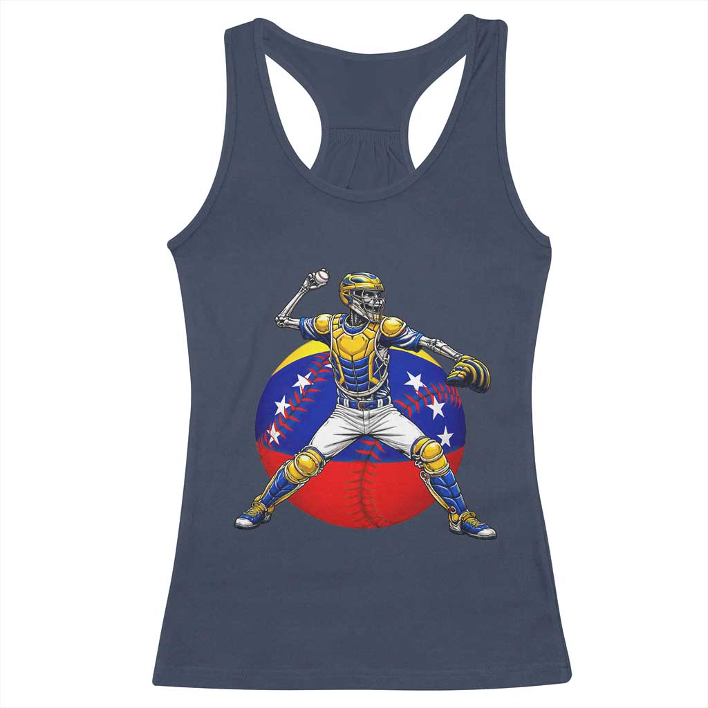 Venezuela Baseball Pitcher Skeleton Racerback Tank Top Venezuelan Flag Venezuela Pride Sports Fans