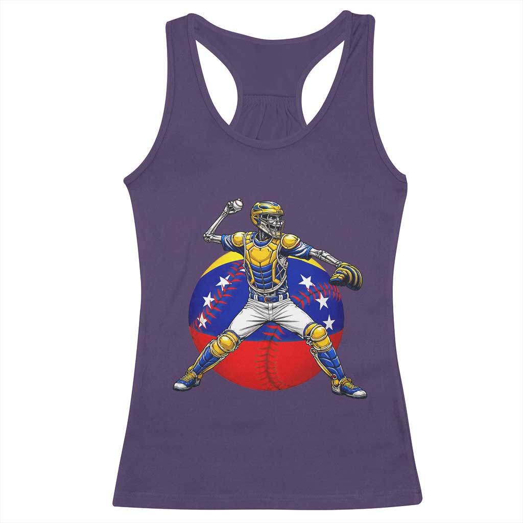 Venezuela Baseball Pitcher Skeleton Racerback Tank Top Venezuelan Flag Venezuela Pride Sports Fans