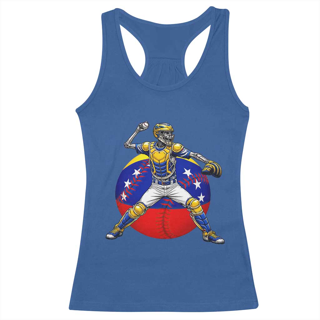 Venezuela Baseball Pitcher Skeleton Racerback Tank Top Venezuelan Flag Venezuela Pride Sports Fans