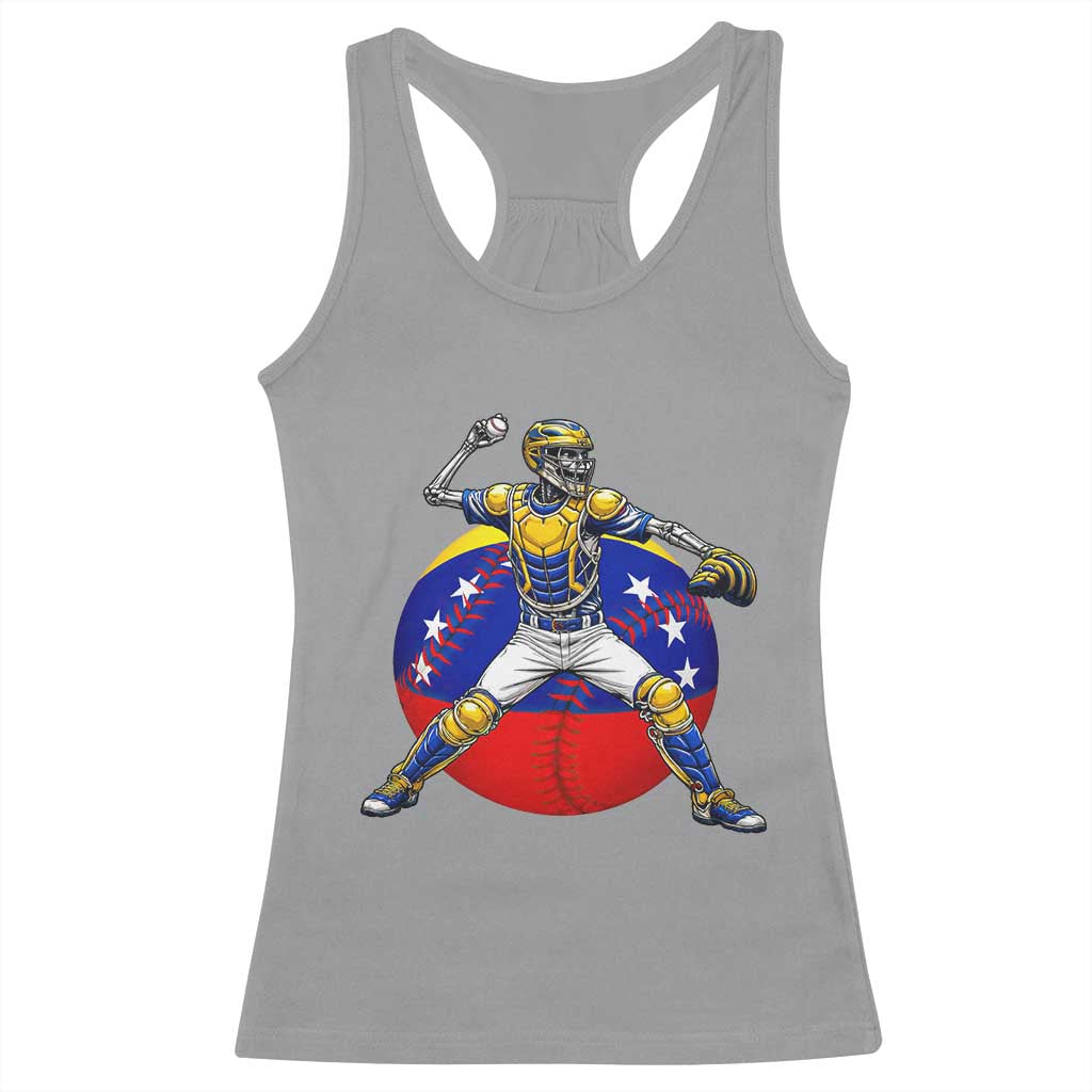 Venezuela Baseball Pitcher Skeleton Racerback Tank Top Venezuelan Flag Venezuela Pride Sports Fans