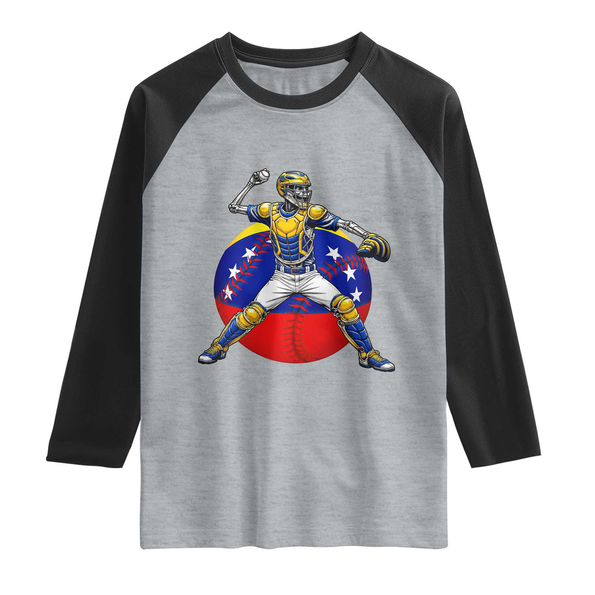 Venezuela Baseball Pitcher Skeleton Raglan Shirt Venezuelan Flag Venezuela Pride Sports Fans