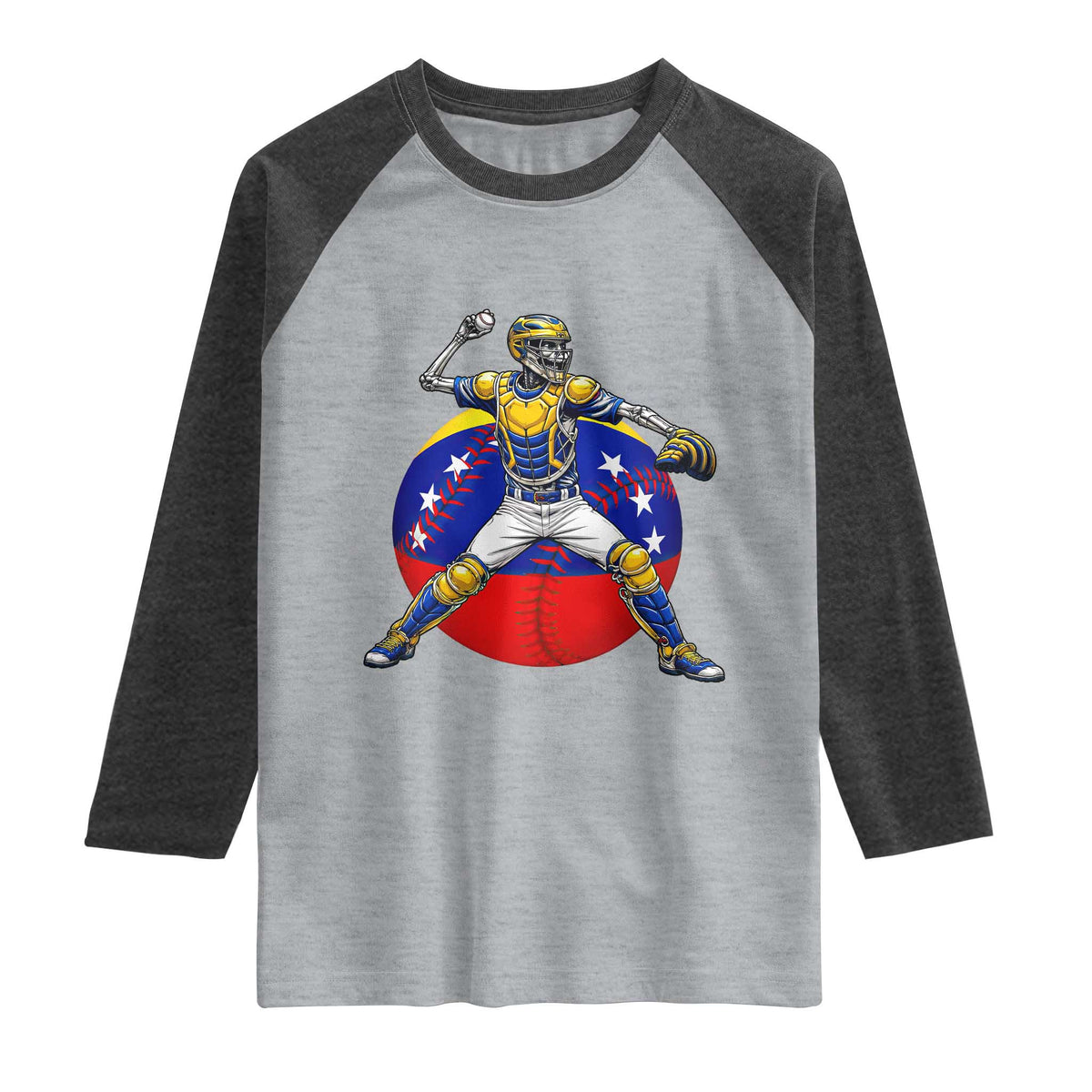 Venezuela Baseball Pitcher Skeleton Raglan Shirt Venezuelan Flag Venezuela Pride Sports Fans