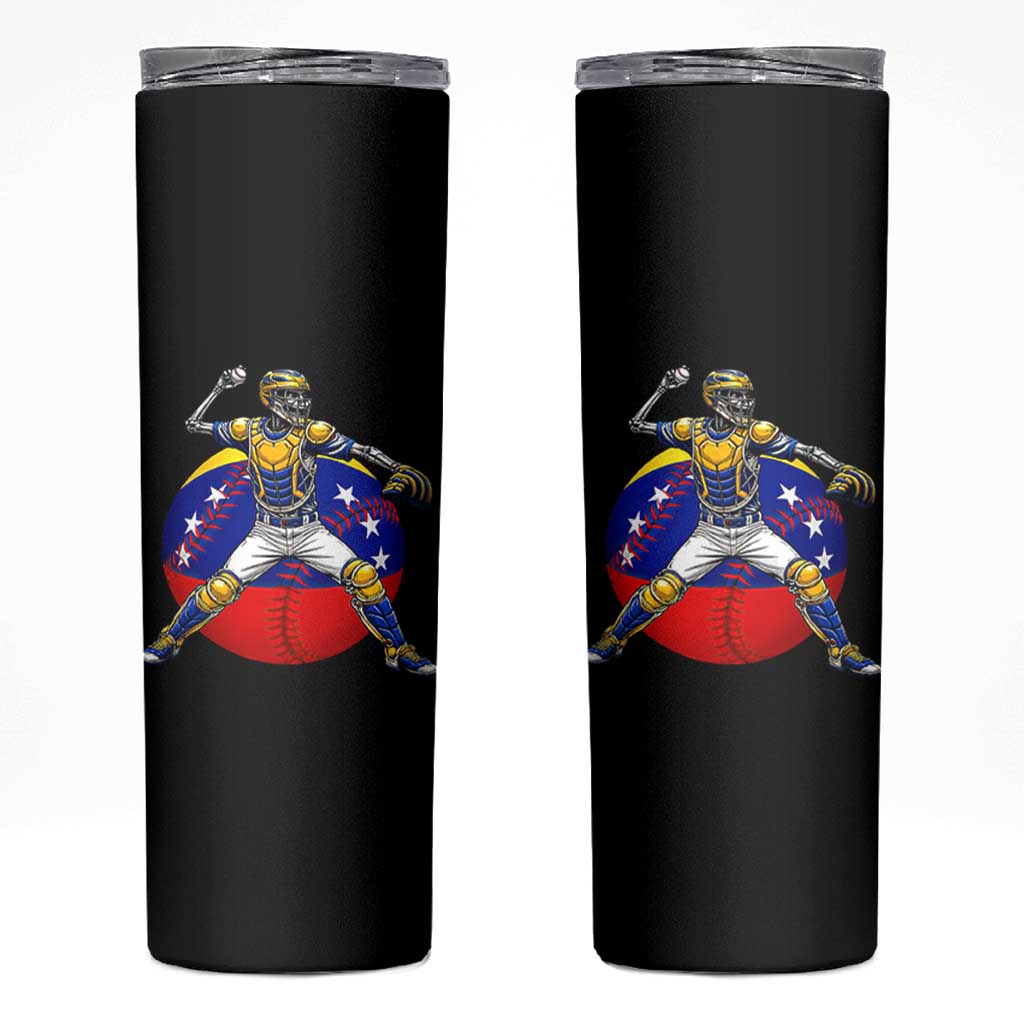 Venezuela Baseball Pitcher Skeleton Skinny Tumbler Venezuelan Flag Venezuela Pride Sports Fans