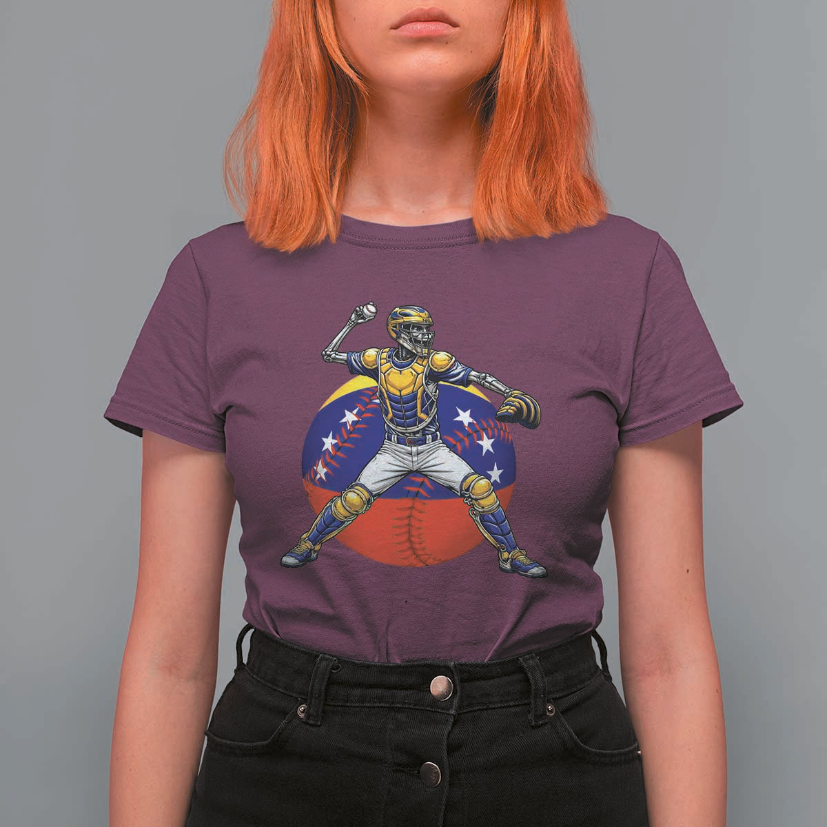 Venezuela Baseball Pitcher Skeleton T Shirt For Women Venezuelan Flag Venezuela Pride Sports Fans