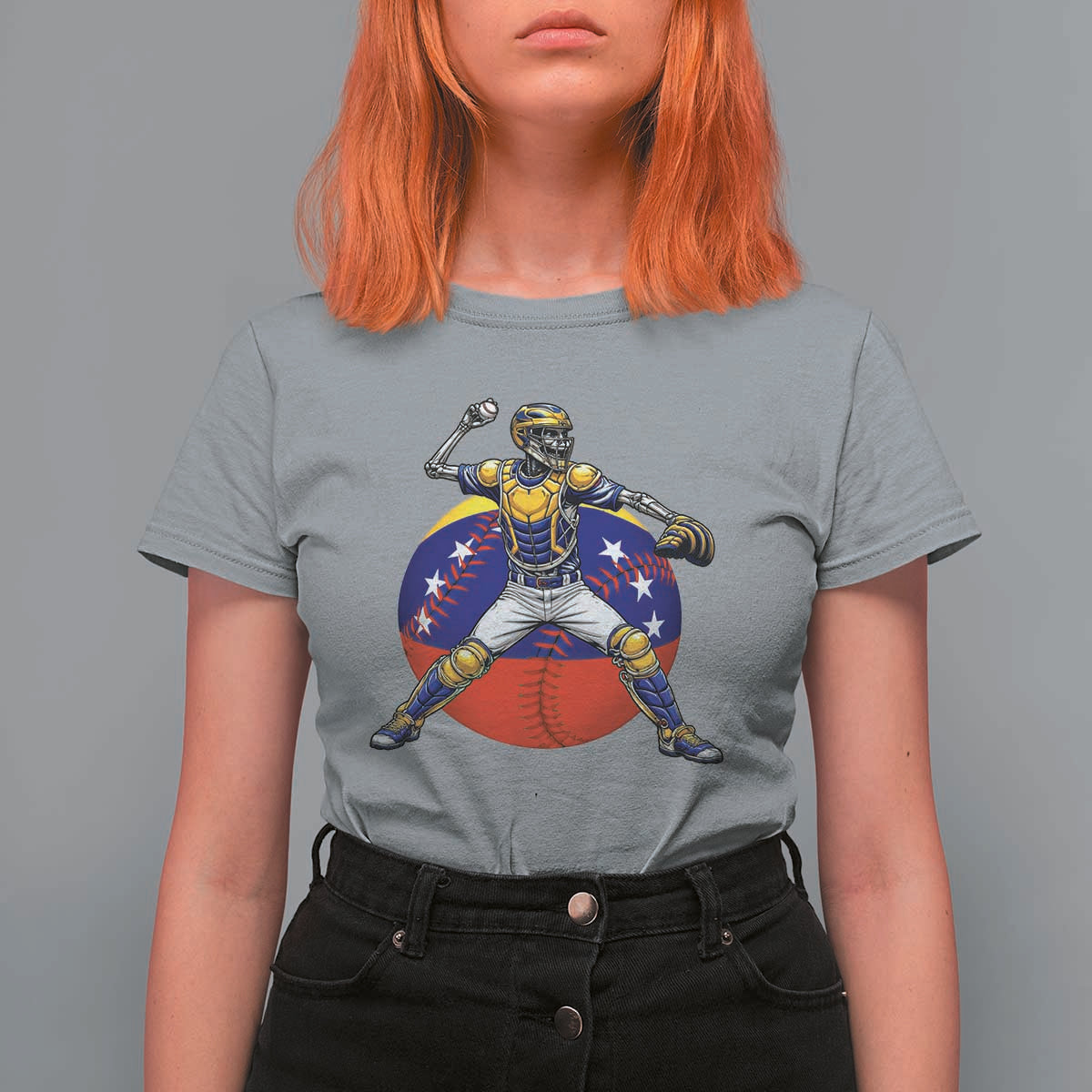Venezuela Baseball Pitcher Skeleton T Shirt For Women Venezuelan Flag Venezuela Pride Sports Fans