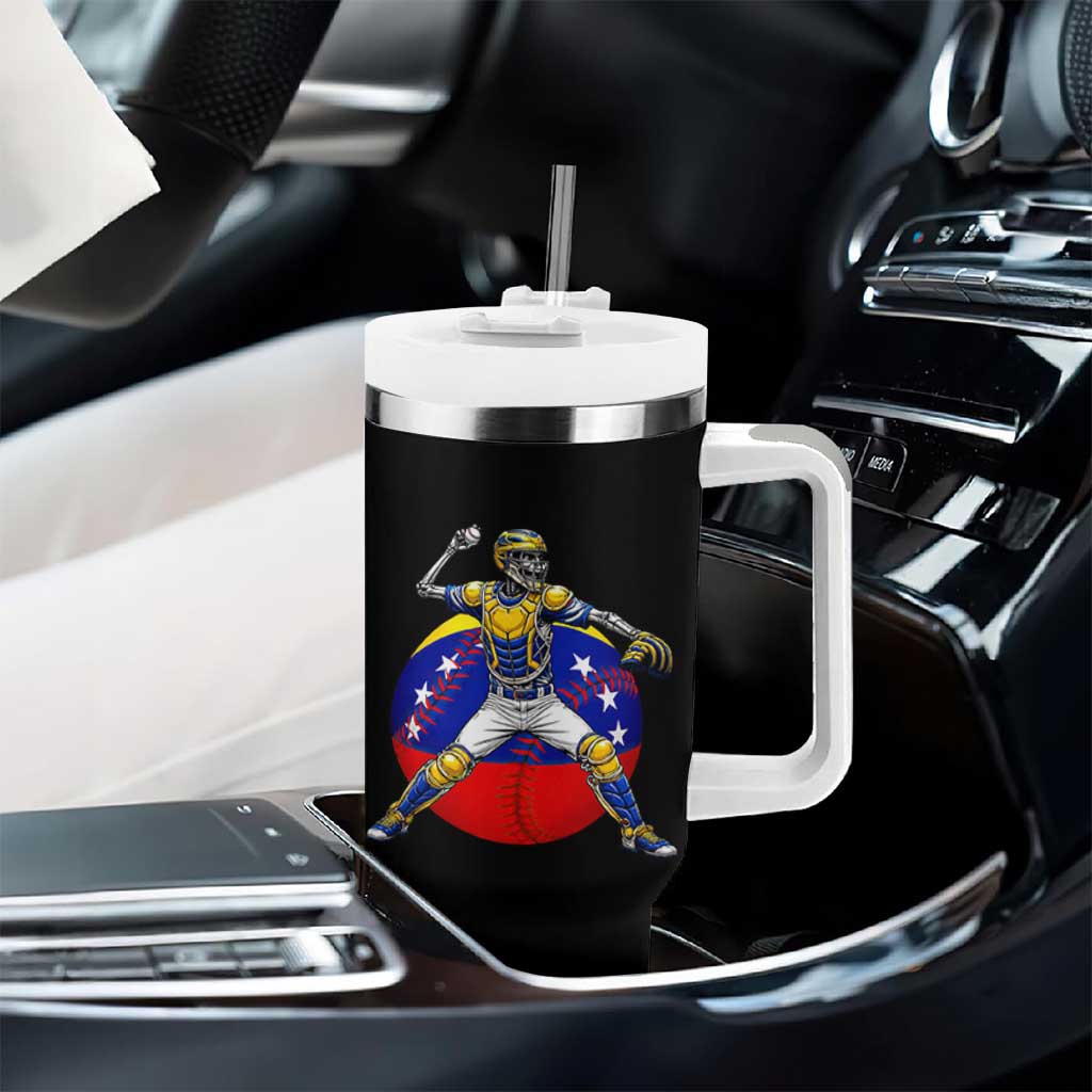 Venezuela Baseball Pitcher Skeleton Tumbler With Handle Venezuelan Flag Venezuela Pride Sports Fans