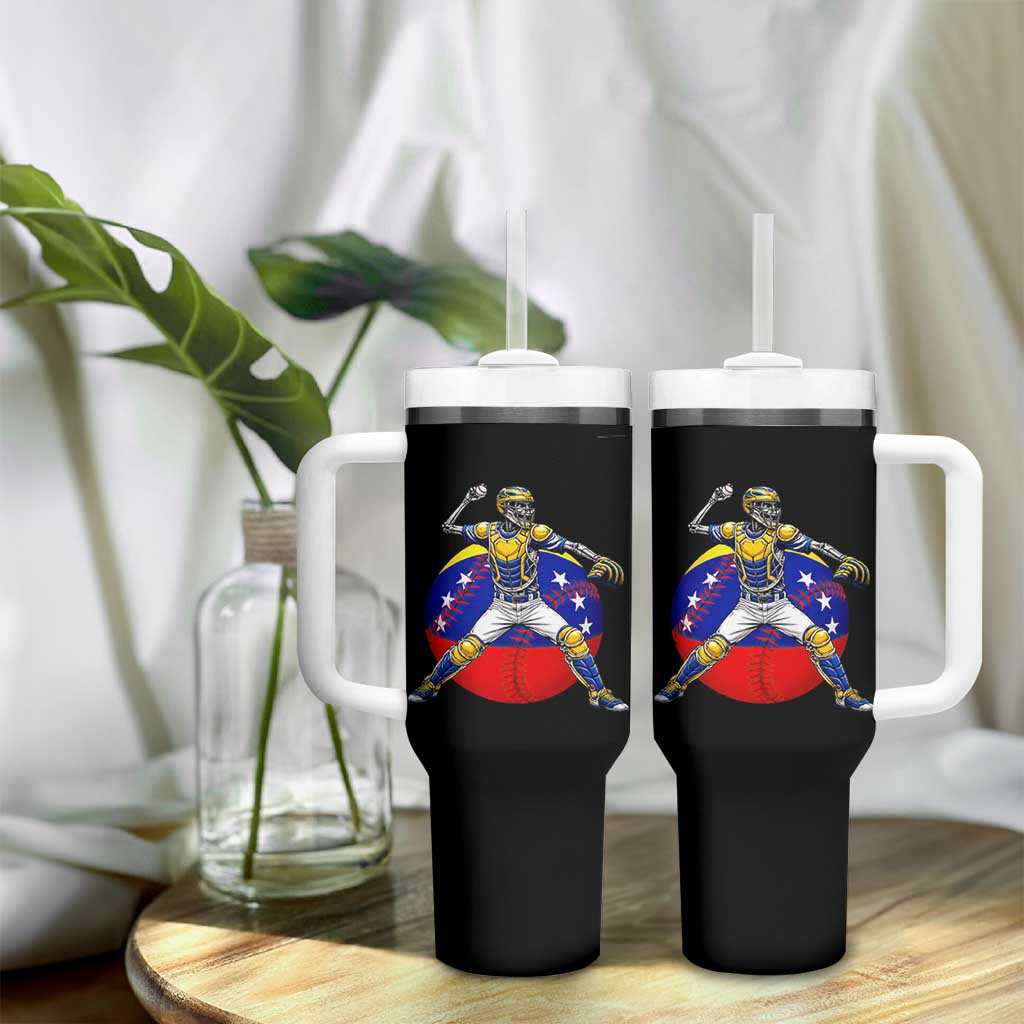 Venezuela Baseball Pitcher Skeleton Tumbler With Handle Venezuelan Flag Venezuela Pride Sports Fans