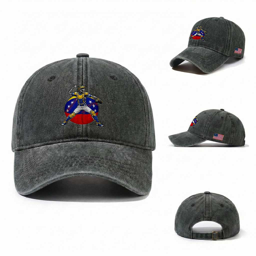 Venezuela Baseball Pitcher Skeleton Washed Cotton Baseball Cap Venezuelan Flag Venezuela Pride Sports Fans