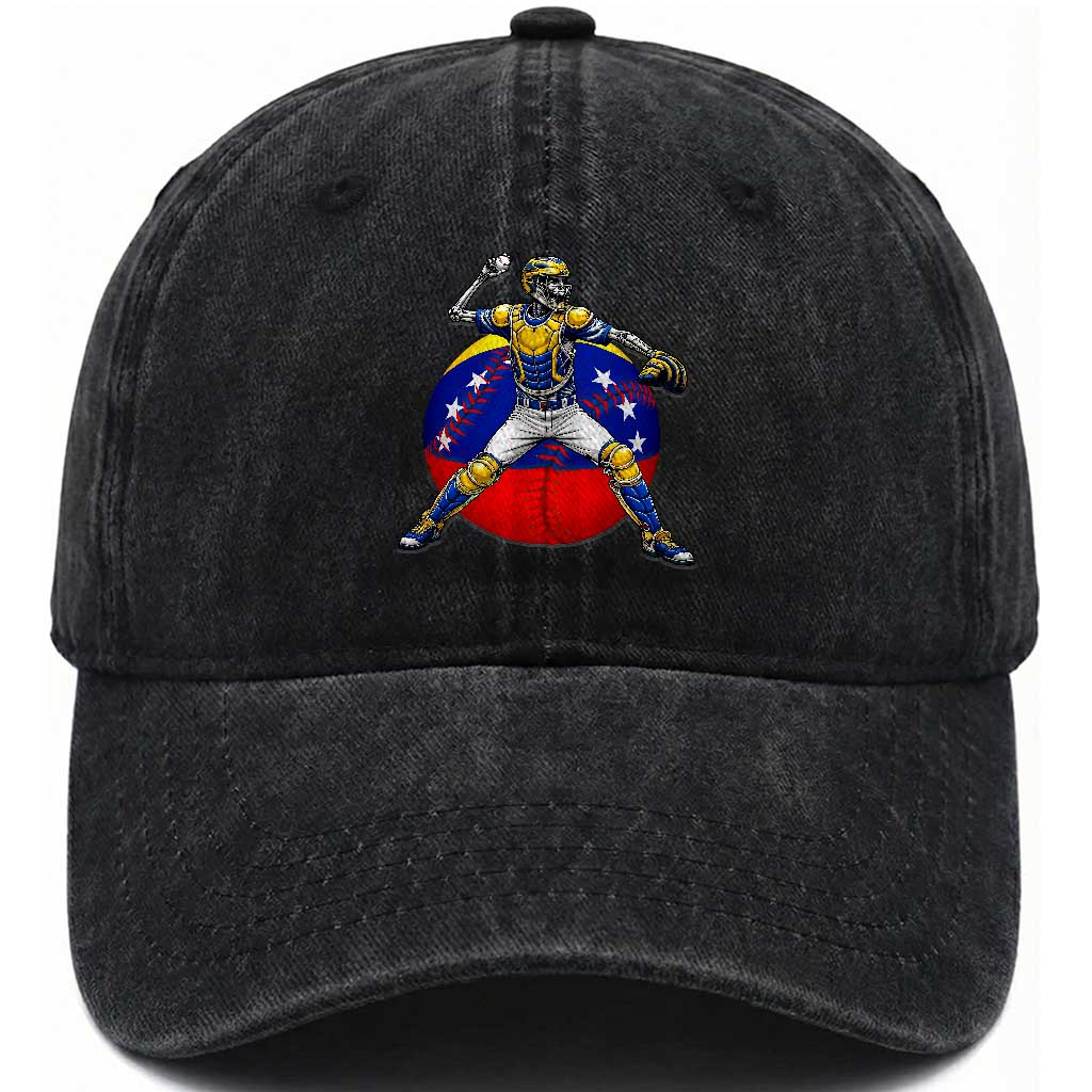 Venezuela Baseball Pitcher Skeleton Washed Cotton Baseball Cap Venezuelan Flag Venezuela Pride Sports Fans