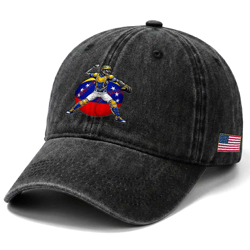 Venezuela Baseball Pitcher Skeleton Washed Cotton Baseball Cap Venezuelan Flag Venezuela Pride Sports Fans