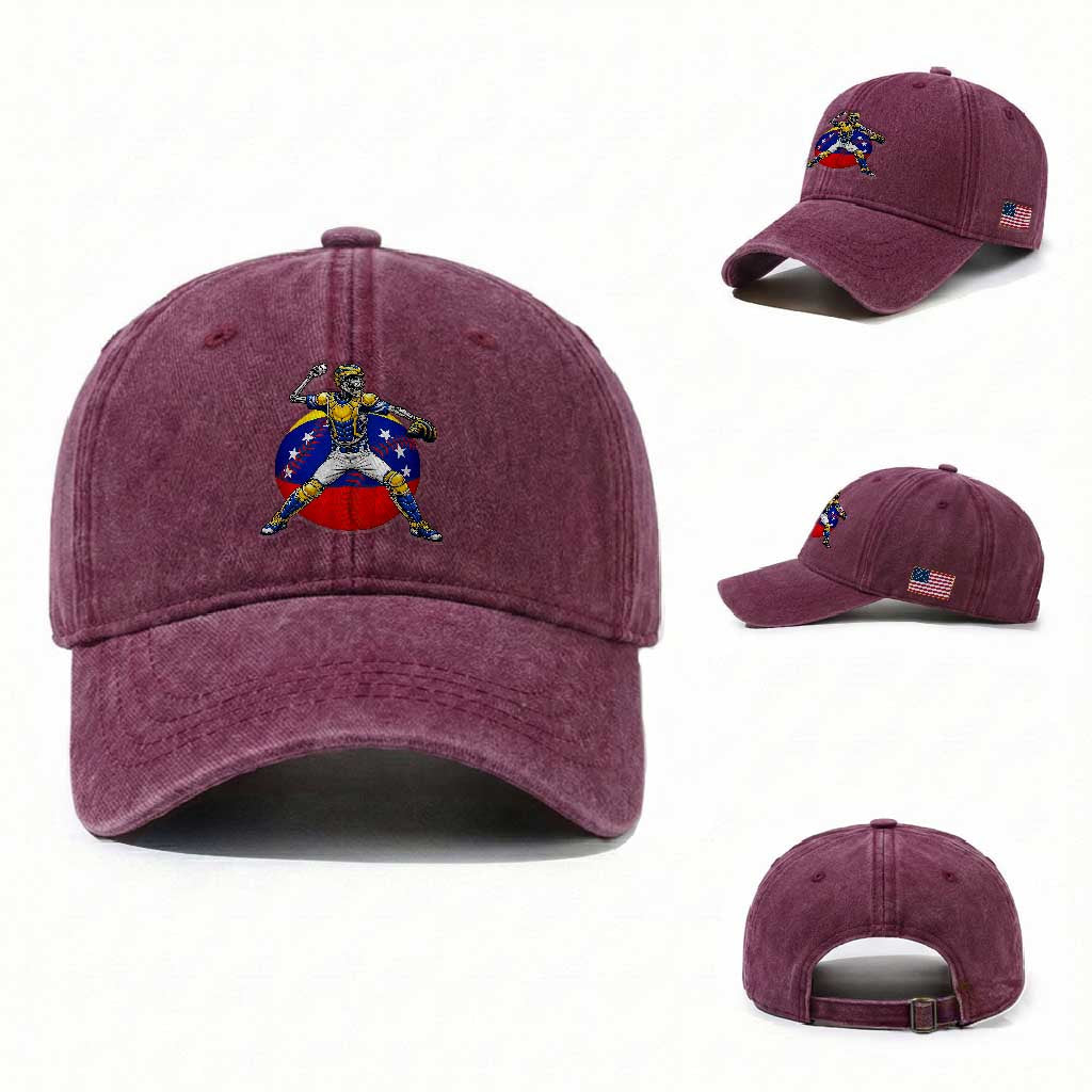 Venezuela Baseball Pitcher Skeleton Washed Cotton Baseball Cap Venezuelan Flag Venezuela Pride Sports Fans