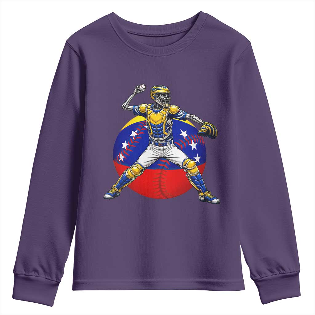 Venezuela Baseball Pitcher Skeleton Youth Sweatshirt Venezuelan Flag Venezuela Pride Sports Fans