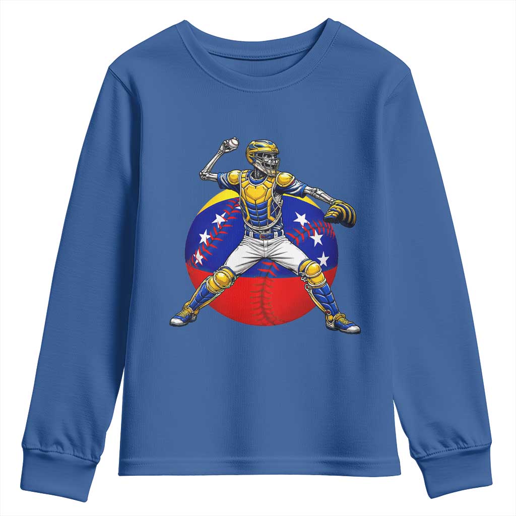 Venezuela Baseball Pitcher Skeleton Youth Sweatshirt Venezuelan Flag Venezuela Pride Sports Fans