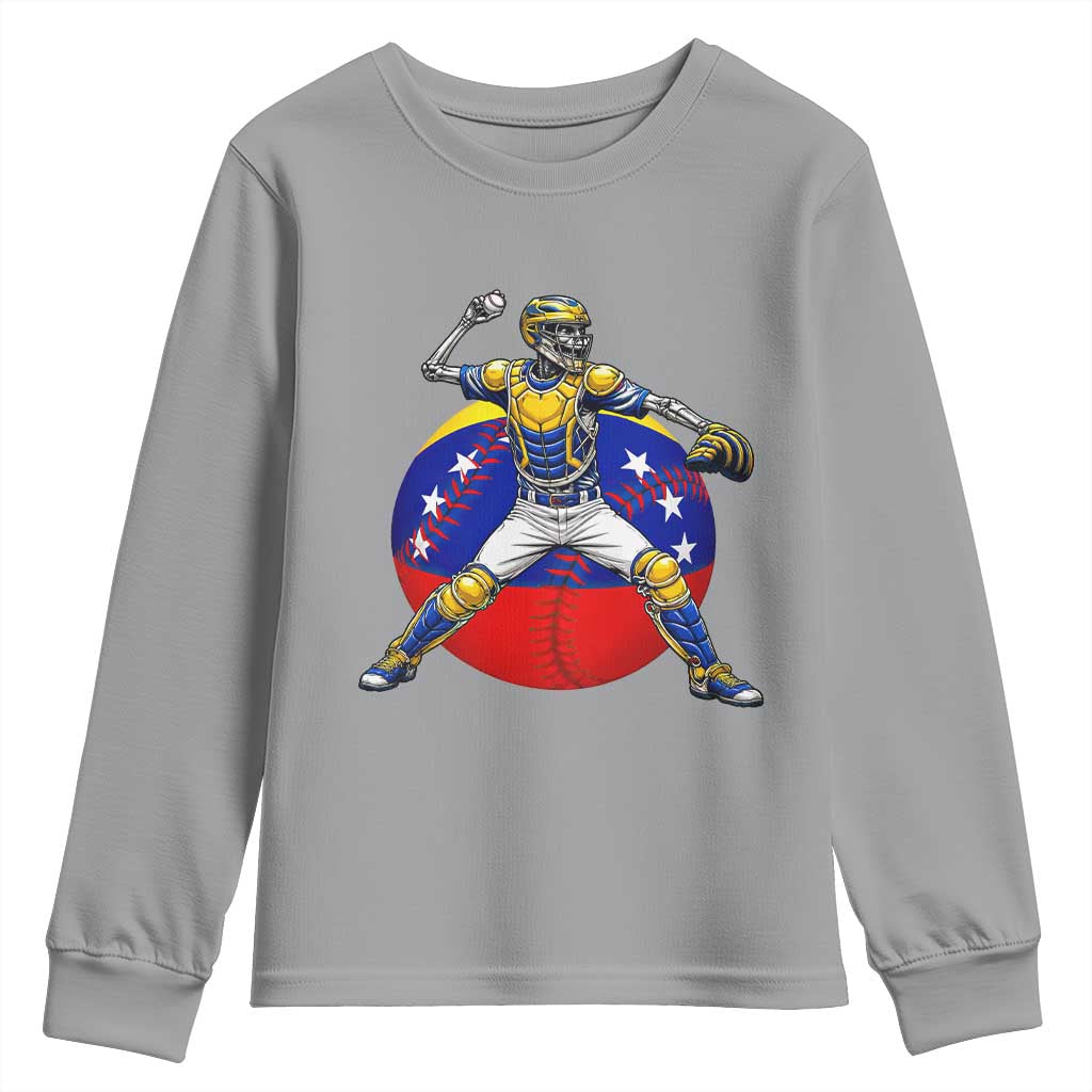 Venezuela Baseball Pitcher Skeleton Youth Sweatshirt Venezuelan Flag Venezuela Pride Sports Fans