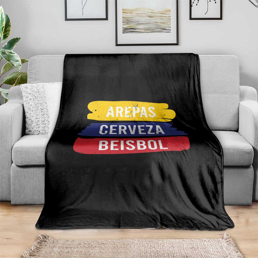 Arepas Cerveza Beisbol Venezuela Things Throw Blanket Funny Latino Food Beer and Baseball Pride