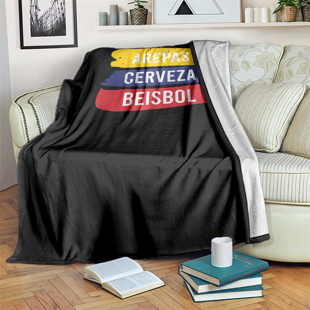 Arepas Cerveza Beisbol Venezuela Things Throw Blanket Funny Latino Food Beer and Baseball Pride