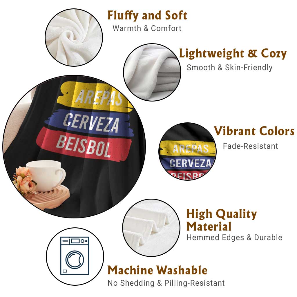 Arepas Cerveza Beisbol Venezuela Things Throw Blanket Funny Latino Food Beer and Baseball Pride