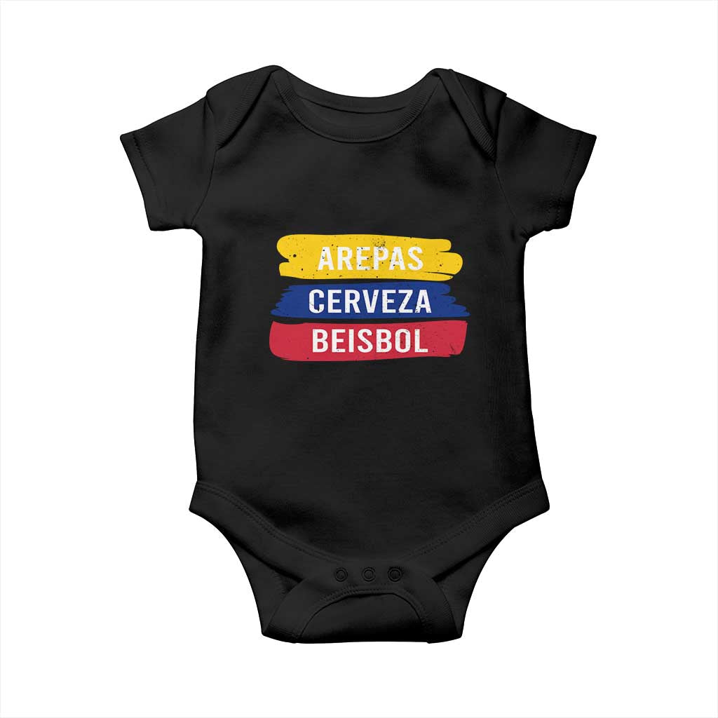 Arepas Cerveza Beisbol Venezuela Things Baby Onesie Funny Latino Food Beer and Baseball Pride