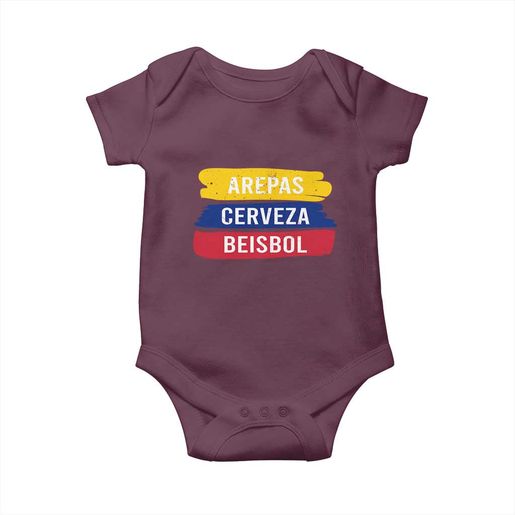 Arepas Cerveza Beisbol Venezuela Things Baby Onesie Funny Latino Food Beer and Baseball Pride