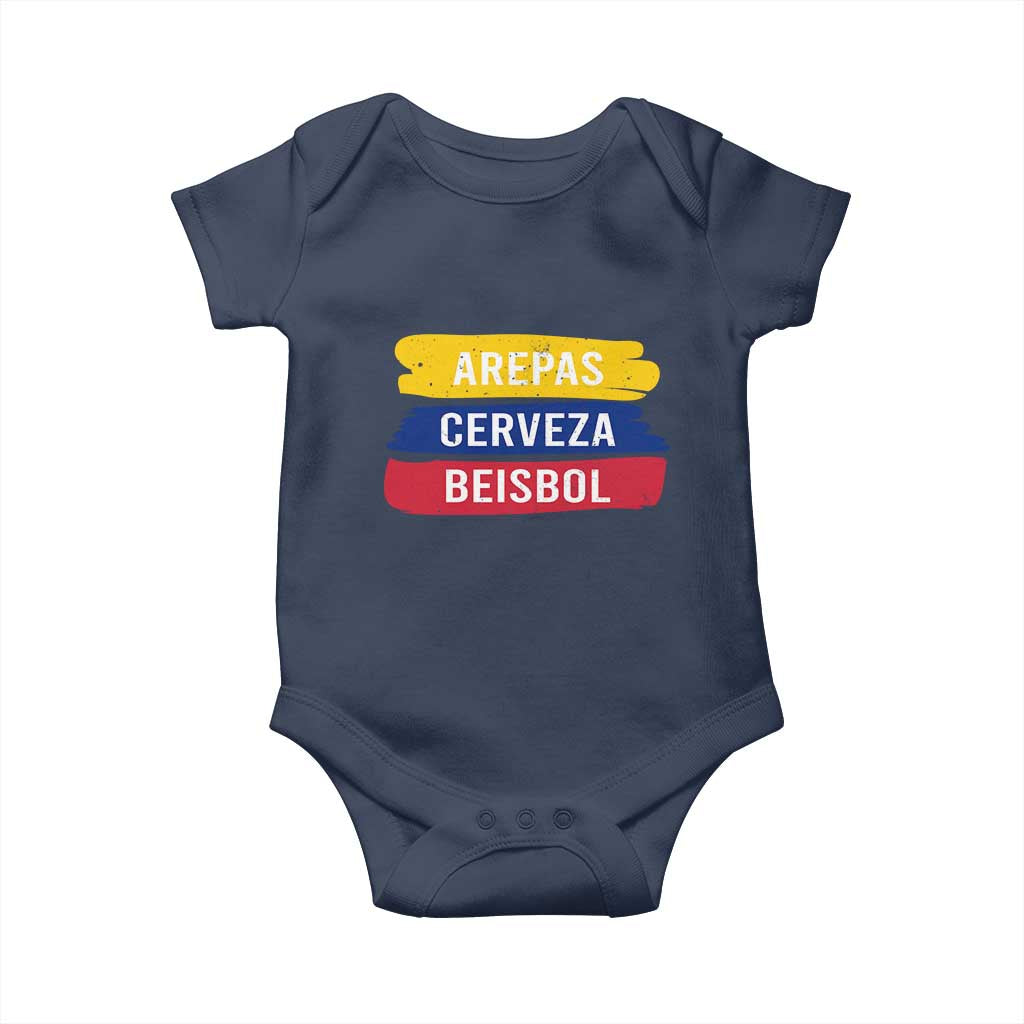 Arepas Cerveza Beisbol Venezuela Things Baby Onesie Funny Latino Food Beer and Baseball Pride