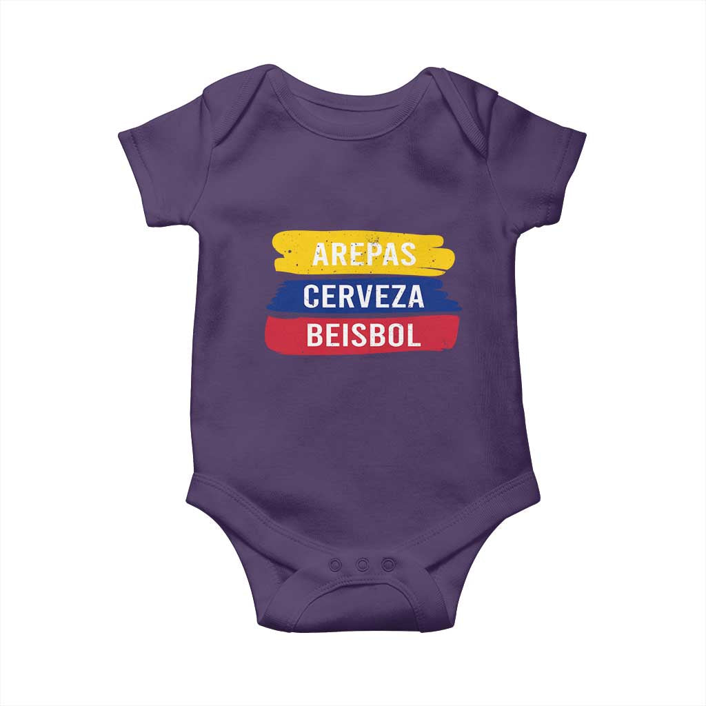 Arepas Cerveza Beisbol Venezuela Things Baby Onesie Funny Latino Food Beer and Baseball Pride