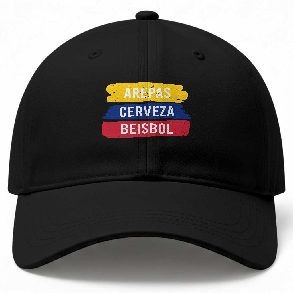 Arepas Cerveza Beisbol Venezuela Things Baseball Cap Funny Latino Food Beer and Baseball Pride