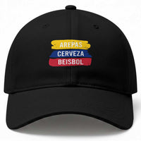 Arepas Cerveza Beisbol Venezuela Things Baseball Cap Funny Latino Food Beer and Baseball Pride