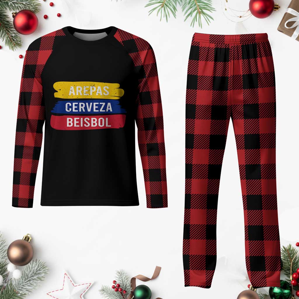 Arepas Cerveza Beisbol Venezuela Things Plaid Pajama Set Funny Latino Food Beer and Baseball Pride