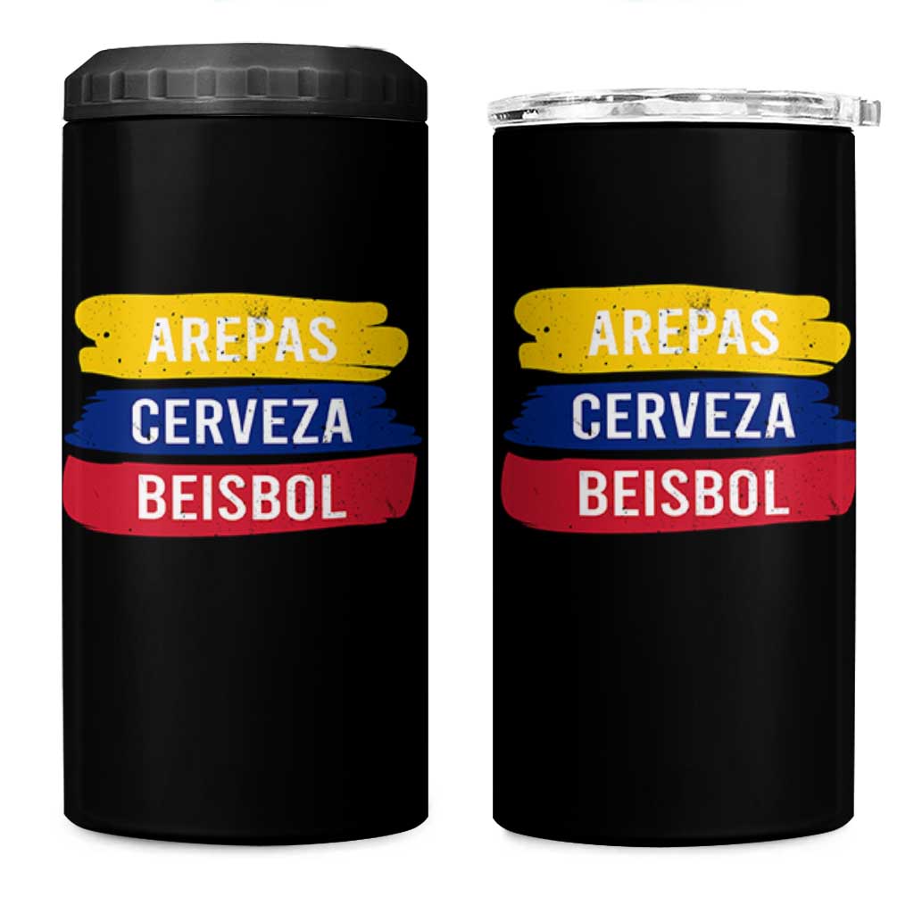Arepas Cerveza Beisbol Venezuela Things 4 in 1 Can Cooler Tumbler Funny Latino Food Beer and Baseball Pride
